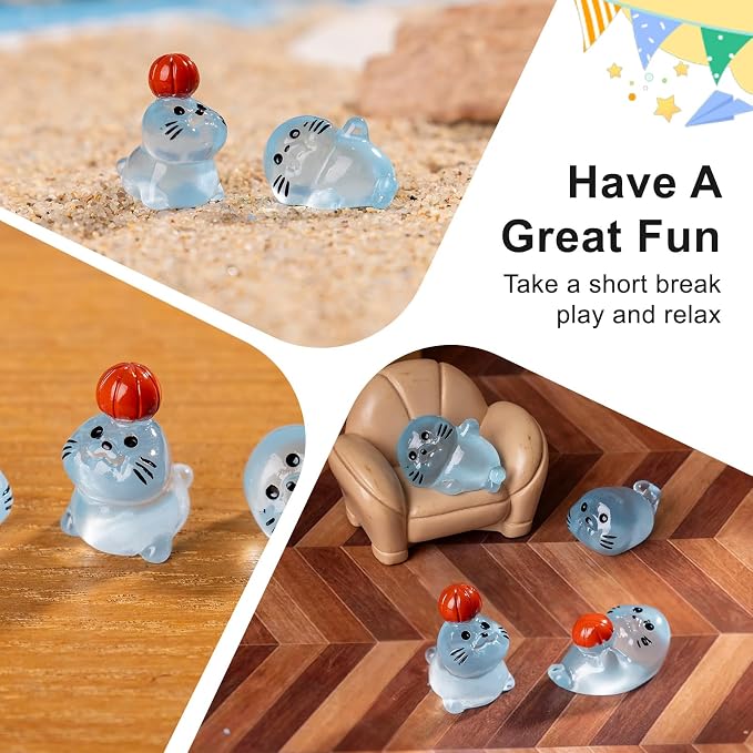 48 Pack Mini Glow in The Dark Resin Animals Seal Figures,4 Styles Luminous Little Sea Creatures Ocean Cute Miniature Figurines Bulk for Aquarium Decor