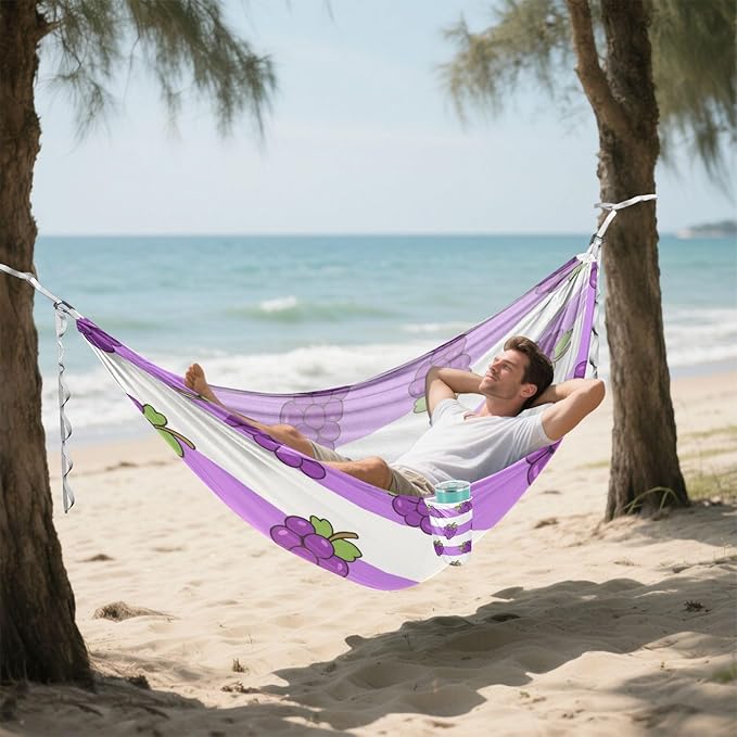 Purple White Striped Grape Fruit 330lb Capacity Hammocks with Hanging Rope Hanging Hammock for Outside Patio Backyard Poolside hamacas para adultos 2 Personas
