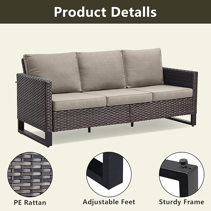 Rilyson Wicker Outdoor Patio Furniture Set - 6 Piece Patio Conversation Set with 2 Swivel Rocker Chairs,2 Rattan Ottoman,1 Couch and 1 Metal Coffee Table for Outside Porch Deck Backyard(Brown/Grey)