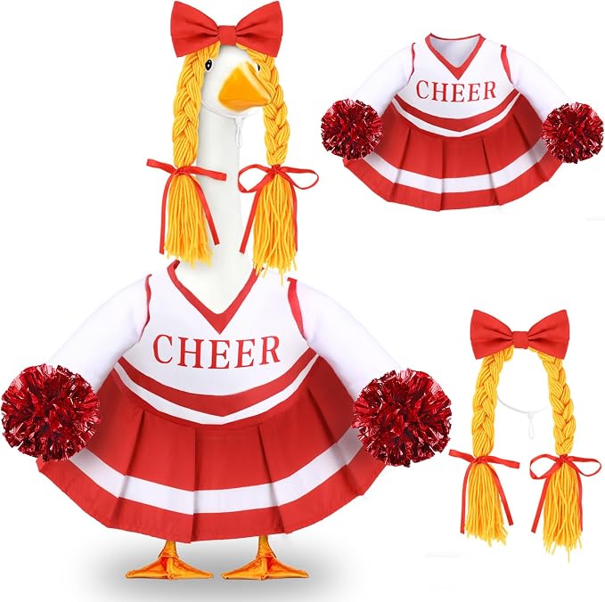 Celltestria Cheerleader Goose Outfits Cheerleading Porch Goose Costume Red Goose Clothes for 23" Geese Outdoor Patio Yard Lawn Garden Art Decoration