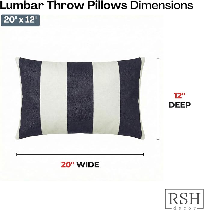 RSH DECOR Sunbrella Lumbar Throw Pillows Set of 4, 20" x 12", Navy Stripe, Made in USA