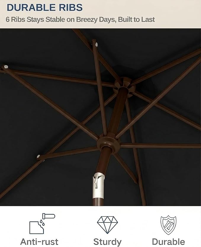 6.5x10FT Patio Umbrella, Outdoor Umbrella with Push Button Tilt and Crank, 8 Sturdy Ribs, UV Protection & Waterproof Market Umbrella for Pool, Backyard, Beach,Deck (Black)