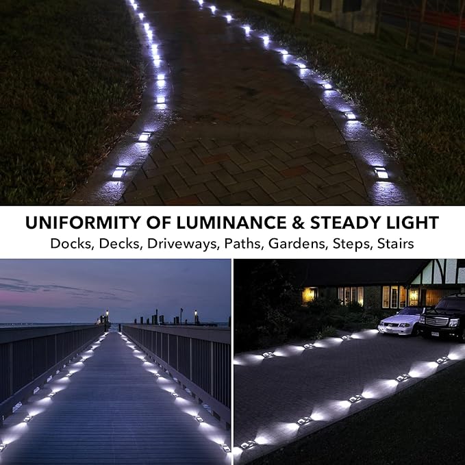 AGPTEK Solar Driveway Lights 12 Pack, White LED Deck Lights, Waterproof, Solar Powered, Easy to Install, Outdoor Marker Lights for Warning, Pathway, Garden, Yard