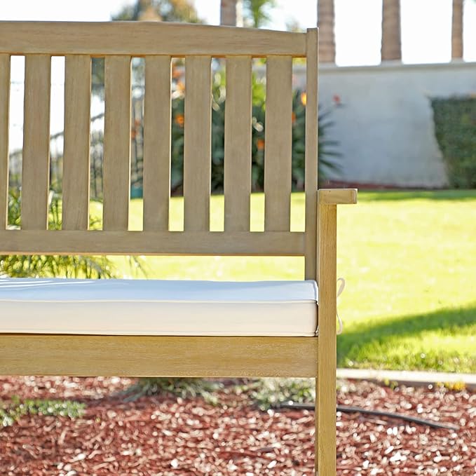 Coaster Home Furnishings Jonah 4 Piece Contemporary Wooden Outdoor Patio Conversation Set with 2 Armchairs, 1 Bench, 1 Table, and Beige Cushions
