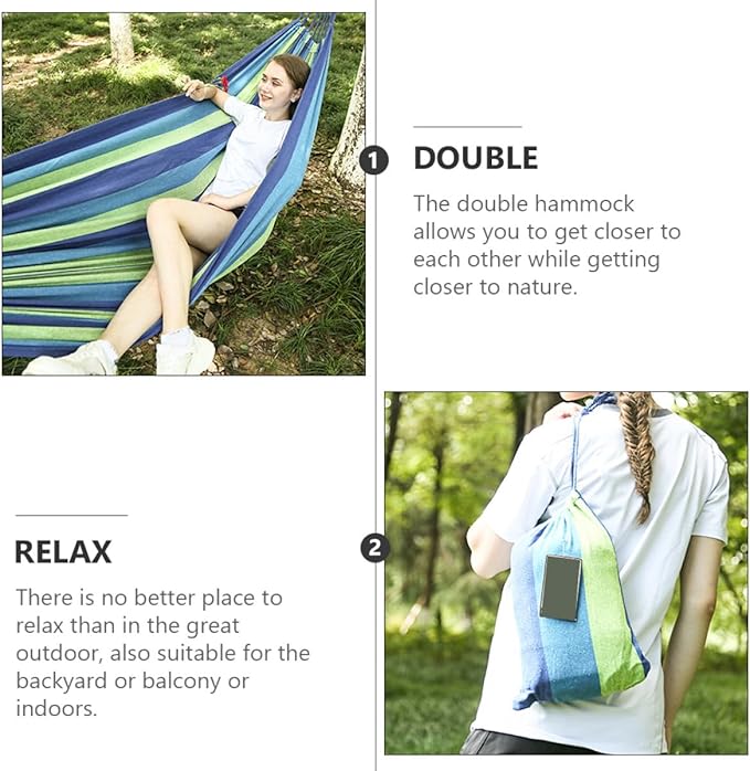BESPORTBLE Double Canvas Hammock Swing for Two Adults, Widened Thickened Outdoor Travel Hammock with Portable Design, Suitable for Camping, Beach, Backyard Use