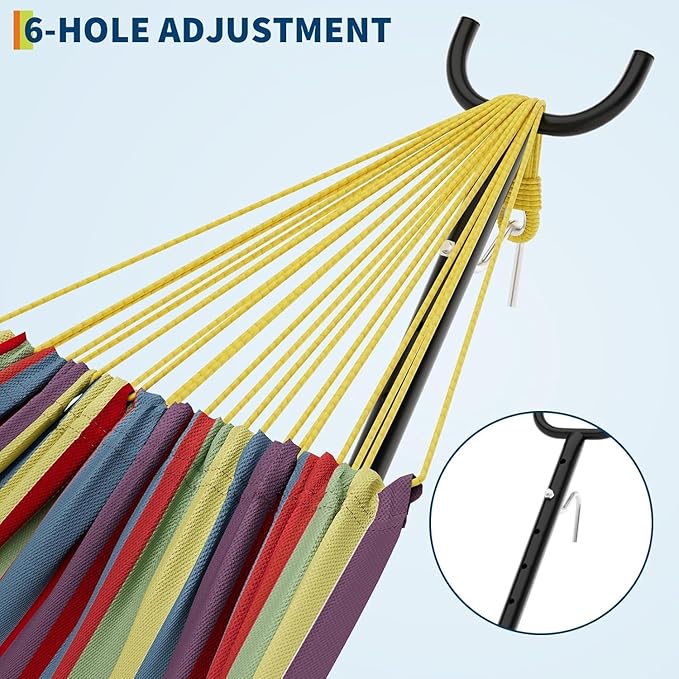 Double Hammock with Spreader Bar & Steel Stand – 450 Lbs Capacity, Portable for Camping, Backyard, Garden – Includes Carry Bag, Durable for 2 Person Outdoor Relaxation(Yellow)