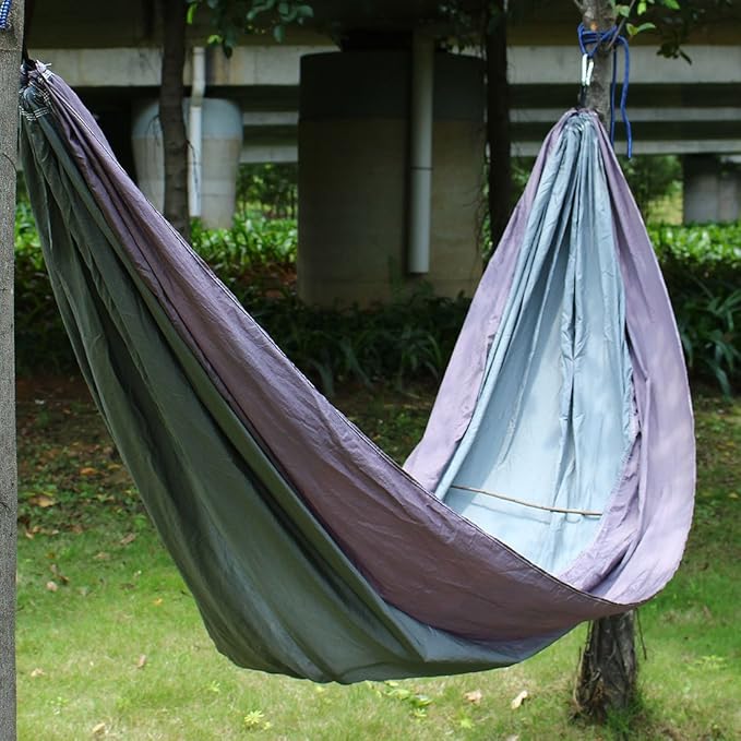 Ruilogod Travel Beach, Home Yard Household, Courtyard Nylon, Double Swing, Sleeping Bed, Lightweight, Parachute Portable Hanging, Hammock with, Carabiners Gray (id: 484 ed4 6fc db8 e03