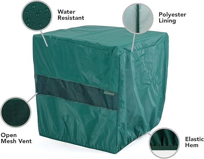 Covermates Classic Square Dining Table Cover – All-Weather Outdoor Table Protection, Water-Resistant Vinyl, Elastic Hem, Mesh Vents, Patio Furniture Cover, 52W x 52D x 25H, Green