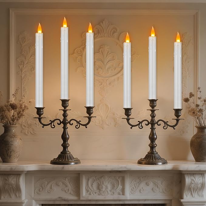 wemarry 10" Flameless Taper Candles with Remote, 6 Pcs White Electric Led candlesticks, PlasticTall Taper Candles Battery Operated with Flickering Flame for Halloween Christmas Wedding Home Décor