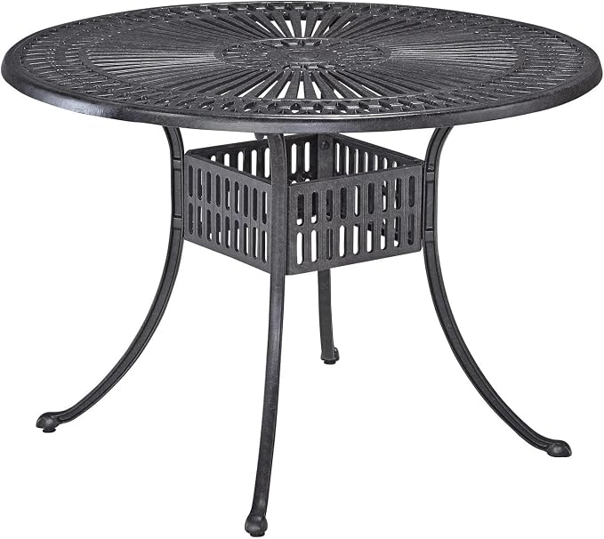 Homestyles 5 Piece cast Aluminum Frame Outdoor Patio Dining Set for 4, 42" Round Dining Table with Umbrella Hole and 4 Outdoor Dining Chairs, Patio Table and Chair Furniture Dining Set for 4 Person