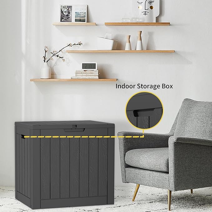Deck Box Large Outdoor Storage for Patio Furniture,Outdoor Cushions,Garden Tools and Pool Supplies,Waterproof,Resin,Lockable (Black, 30 Gallon)