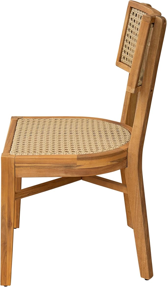 Christopher Knight Home Neeko Acacia Wood Patio Dining Set for 4, Solid Wood Outdoor Dining Table Set for 4, Round Dining Table and Chairs Set of 4, Teak+Light Brown