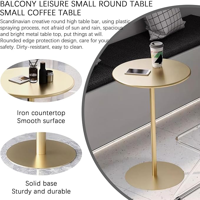Modern Round Bar Table with Sturdy Metal Base - High Top Pub Table for Kitchen, Outdoor Bistro, Cocktail & Leisure Coffee - Home Decor (40x40x62cm)