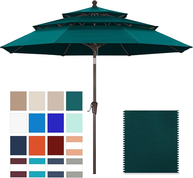 ABCCANOPY 5-Year 10-Year No Fading 9FT 3 Tiers Patio Umbrella, Outdoor Table Umbrella with 8 Sturdy Ribs for Deck, Backyard, Garden, Yard