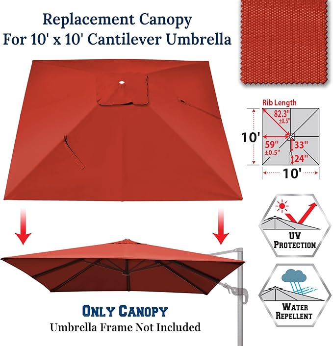 BenefitUSA Outdoor Canopy Top Cover Only Replacement Canopy for 10'x10' ROME Cantilever Patio Umbrella (Canopy Only)