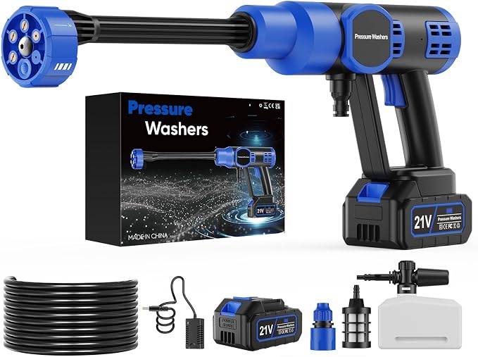 Cordless Pressure Washer, 5000 PSI Portable Power Washer with 21V 4.0Ah Battery, 6-in-1 Nozzle & Foam Cannon, Handheld Washer for Cars, Patio, Fence & Deck Cleaning.