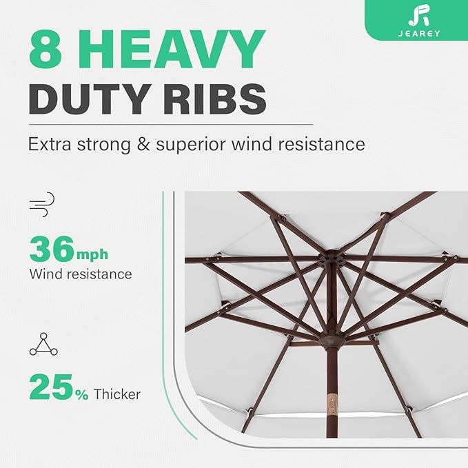 JEAREY 3 Tiers 9 FT Patio Umbrellas Outdoor Table Umbrella with Push Button Market Umbrella 8 Sturdy Ribs UV Protection Waterproof for Garden,Off-white