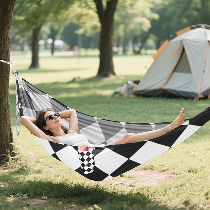 Buffalo Plaid White Black 330lb Capacity Hammocks with Portabl Carry Bag Hanging Hammock for Camping Travel Accessories Base para hamaca