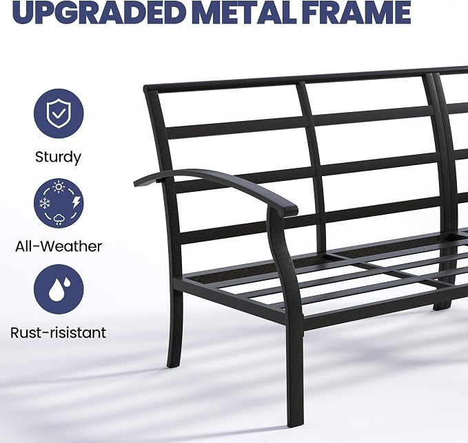 Kullavik Patio Furniture Set,2 Piece Metal Outdoor Patio Furniture Set,All Weather Modern Patio Conversation Sets w/3 Seater Sofa and Coffee Table for Balcony Deck,Sand