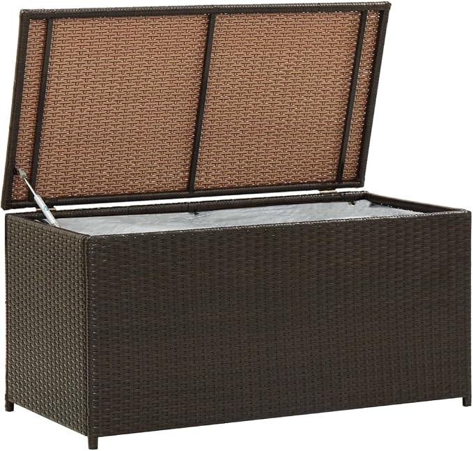 Patio Storage Box, Deck Box Outdoor Storage Box Outdoor Storage Bench Delivery Boxes For Outside Suitable For Patios Backyard Pool Gardens Poly Rattan 39.3"x19.6"x19.6" Brown