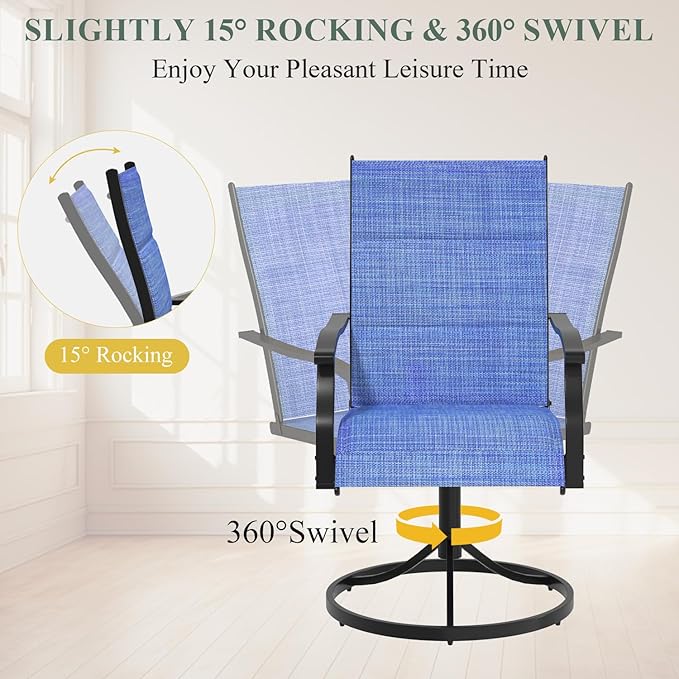 9 Pieces Patio Table and Chairs Set, 59.6" Square Dining Table with Umbrella Hole, 8 High Back Textilene Swivel Chairs,Dining Table Set for 8,Outdoor Furniture for Porch Deck Yard Balcony, Blue