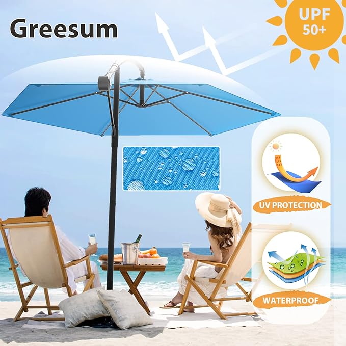 Greesum Patio Umbrella, Outdoor Table Umbrella with Push Button Tilt, Crank and 8 Sturdy Ribs