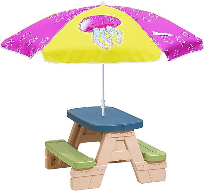 AMMSUN 5ft Seaside Umbrella for Sand Box Water Table Picnic Table - Kids Durable Umbrellas for children Beach Camping Garden Outdoor Play Shade Pink Yellow Jellyfish