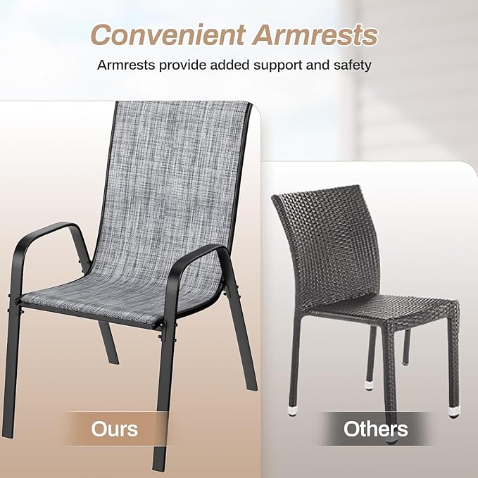 TLSUNNY Patio Dining Set 5 Pieces, All Weather Outdoor Furniture W/30"X 30" Table and 4 Stackable Textilene Chairs, Metal Table and Chairs for Lawn, Garden, Poolside, Backyard (Umbrella not Included)