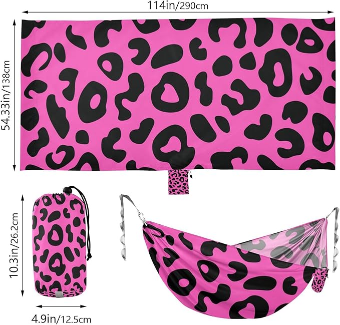 Purple Leopard Print 330lb Capacity Camping Hammock with Hanging Rope Backyard Hammock for Indoor Outdoor Patio hamaca para acampar