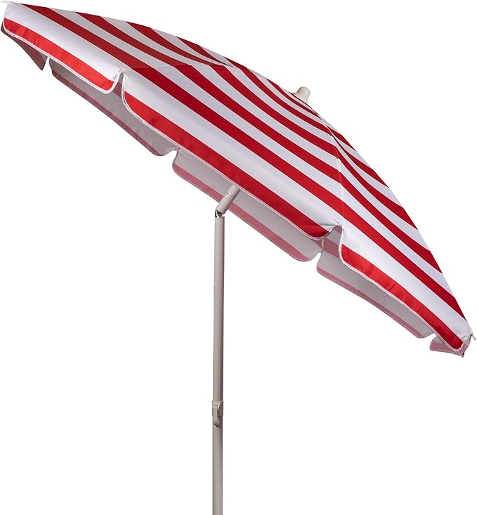PICNIC TIME 5.5 Ft Portable Beach Umbrella, Lightweight UV Protection Sunshade with Tilt Pole & Carry Bag, Outdoor Canopy Umbrella for Beach, Sand, Pool, Patio, Camping, Travel, or Backyard Shade, (Red & White Cabana Stripe)