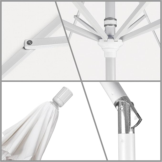 California Umbrella 11Ft Premium Patio Umbrella, Hand-Crank, Tilt-Collar, White Frame, Solution Dyed White Fabric