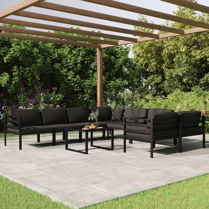9 Piece Patio Lounge Set,Outdoor Garden Conversation Set,Patio Outdoor Set Suitable Suitable for Patio,Deck,Balcony with Cushions Aluminum Anthracite