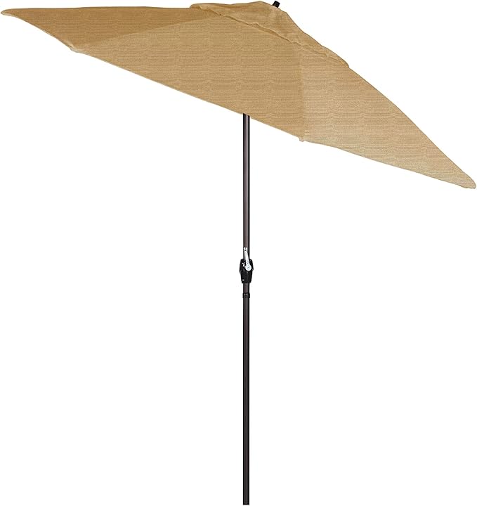 California Umbrella 7.5' Round Sunbrella Aluminum Outdoor Deck, Pool or Patio Umbrella, Crank Lift, Auto Tilt, Bronze Pole, Linen Sesame