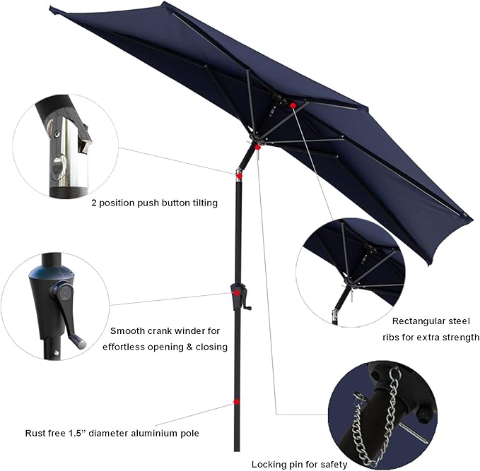 C-Hopetree 9 ft Half Round Outdoor Patio Market Wall Umbrella with Tilt, Navy Blue
