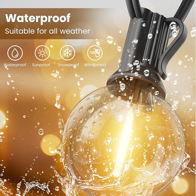 RTTY String Lights for Outside 150 FT, Waterproof Patio Light 77 LED Bulbs | Shatterproof Dimmable G40 Outdoor Lights, Hanging Connectable Lighting for Deck, Balcony, Porch, Cafe, Warm White