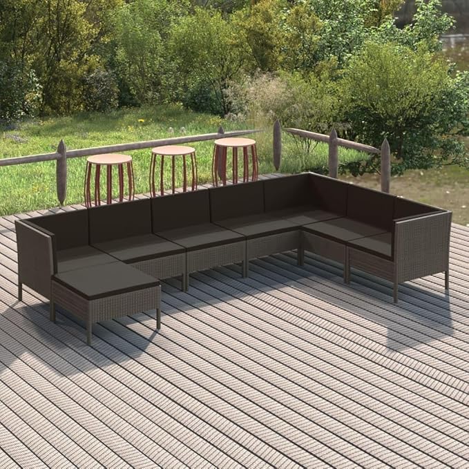 8 Piece Patio Lounge Set with Cushions,Patio Sofa,Outdoor Daybed,Outdoor Furniture Sets,Patio Seating,Patio Conversation Sets,Modern Set,Patio Furniture Set,Front Porch Furniture, Poly Rattan Gray