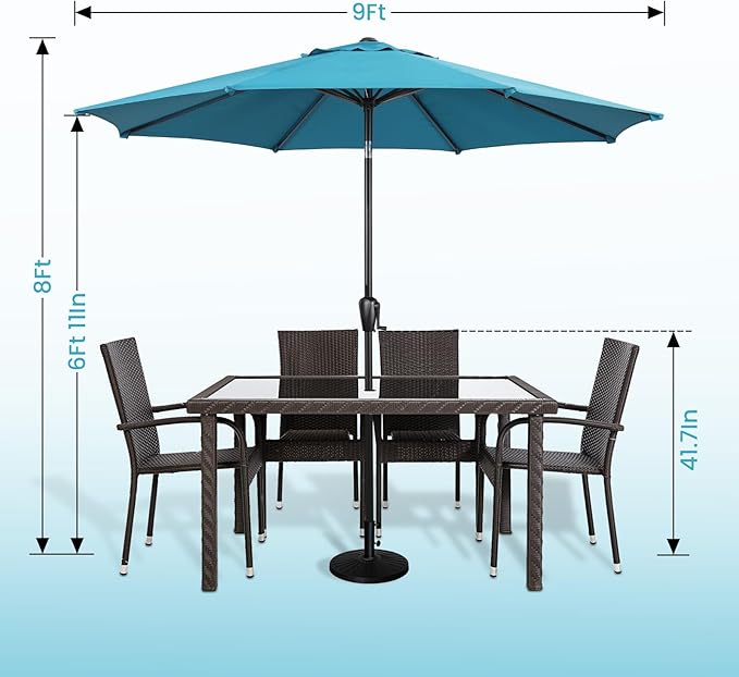 Sun-Ray 9' Round Patio Umbrella with Push-Button Tilt and Hand Crank Lift System, Market Umbrella for Porch, Deck, and Patio