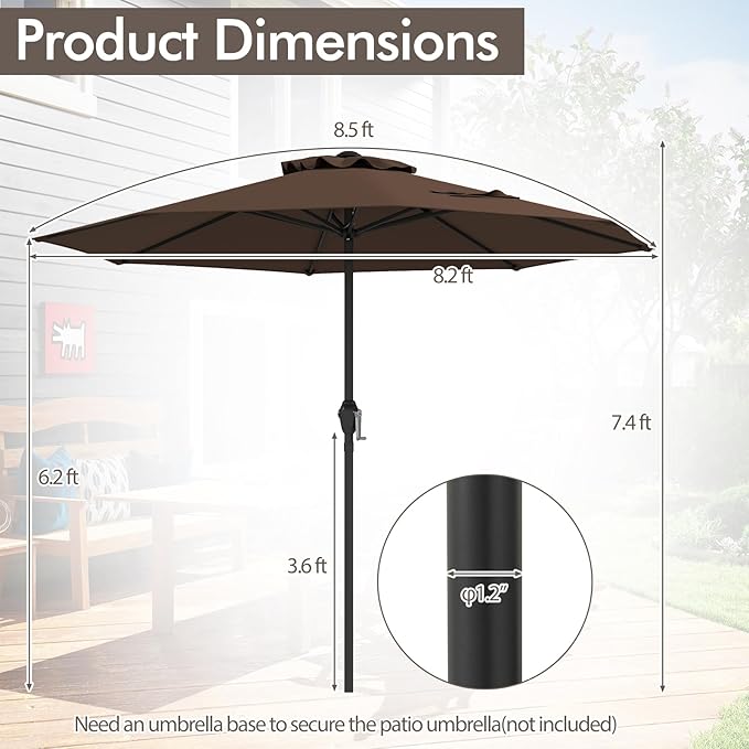 Tangkula 8.5 FT Patio Umbrella, Double-Tier Outdoor Umbrella with Crank Handle, 8 Sturdy Ribs, Sun-Protective Canopy for Market Table Pool Deck Garden Backyard (Tan)