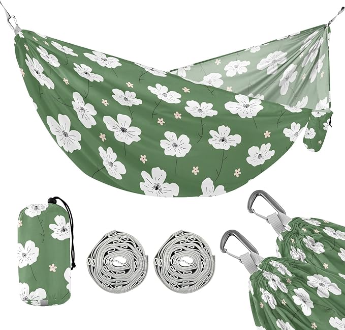 Camping Hammock Outdoor Hammocks for Outside White Flowers Cute Beach Trees Portable Lightweight with Pockets Tree Straps Indoor Small