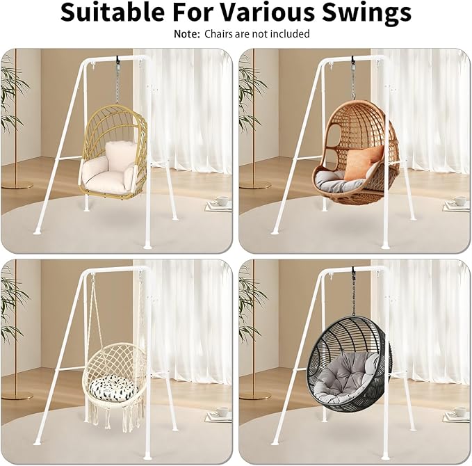 Swing Stand Only, Hammock Chair Stand, Heavy-Duty Metal Stand, Multi-Use Swing Frame for Indoor and Outdoor, Backyard, Max Load 300lbs, Hammock Chair not Included (White)