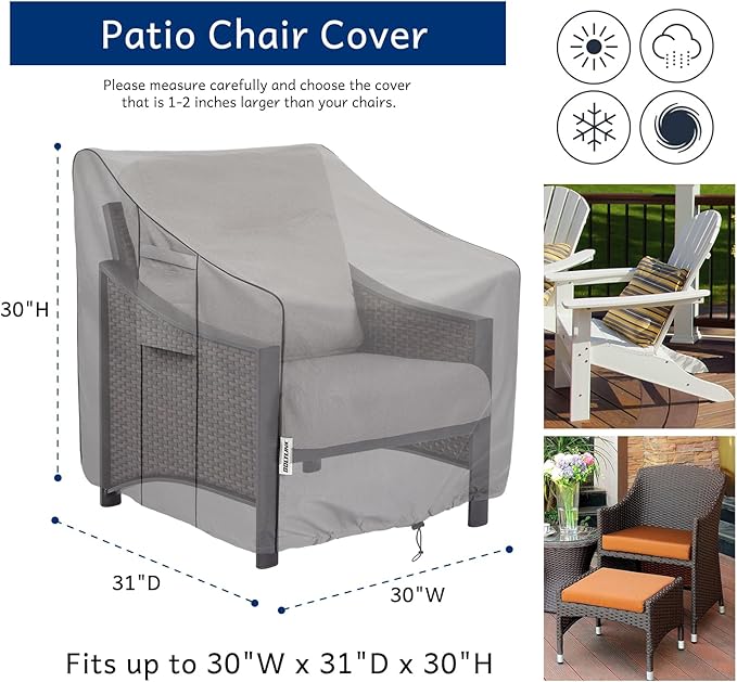 Patio Chair Covers Waterproof, Heavy Duty Outdoor Furniture Covers Fits up to 30W x 31D x 30H inches -2 Pack