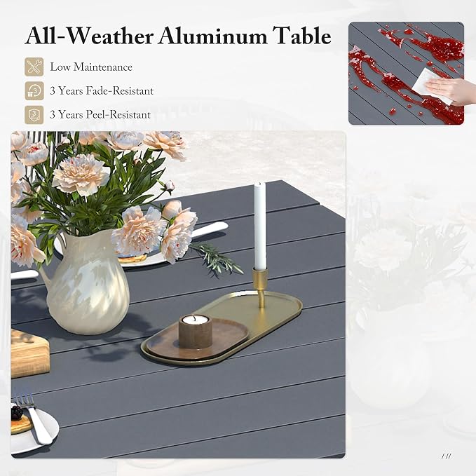 PURPLE LEAF 9 Pieces Patio Dining Set with Waterproof Furniture Cover Rectangular Table and Chairs Set for Garden Deck Aluminum Frame Backyard Kitchen Set, Cushions and Pillows Included Taupe