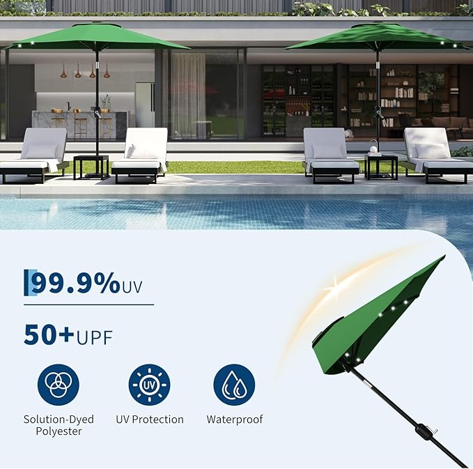 Garvee Patio Umbrella 9FT - Half Umbrella Outdoor with Solar LED Lights and Smooth Crank Lift, Outdoor Shade Canopy for Patio, Backyard, Garden, Deck, Balcony -Dark Green