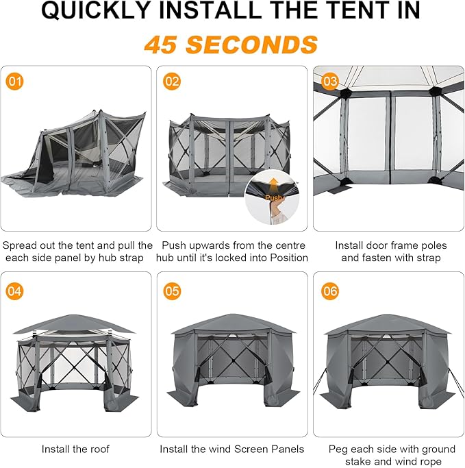 COBIZI 12x12 FT Pop Up Canopy Extendable Tent, Gazebos On Clearance with Removable Roof, Screened in Gazebo with sidewalls, Screen Tents Portable carpas para Patio for Outdoor Camping,Backyard,Gray