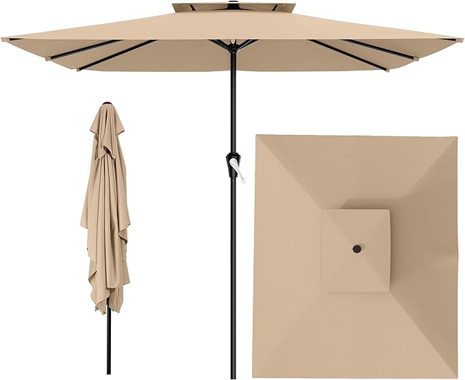 AreShark 8'x10' 2 Tiers Rectangular Patio Umbrella - Outdoor Umbrella Waterproof UV Protection, Market Table Umbrella w/Crank for Pool, Backyard, Deck(Beige)