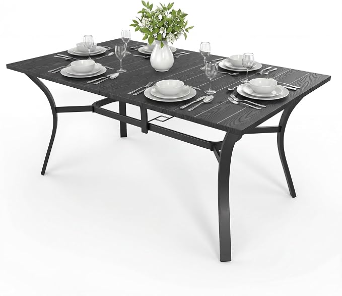 Outdoor Dining Table for 6-63" x 38" Matel Patio Table with E-Coated Finish, 1.6" Umbrella Hole for Garden, Backyard