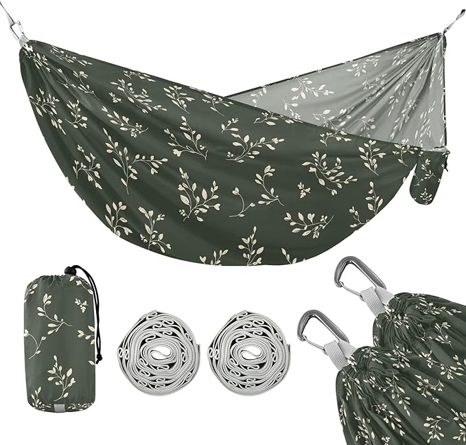 Camping Hammock Outdoor Hammocks for Outside Grass Dark Green Beach Trees Portable Lightweight with Pockets Tree Straps Indoor