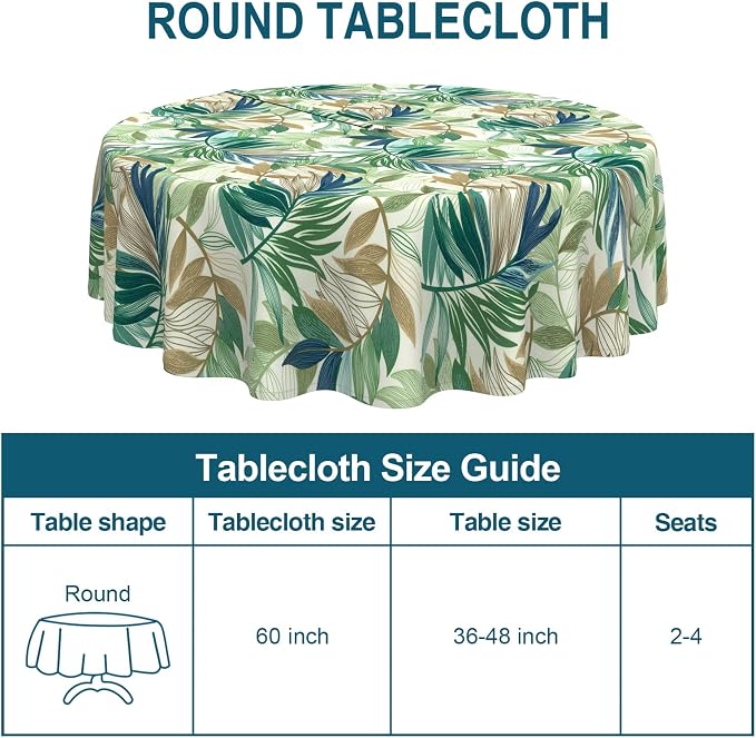 DYTXIII Outdoor Round Tablecloth with Umbrella Hole 60 Inch, Water Repellent & Fade Resistant Table Cover, All Weather Outdoor Tablecloth for Garden & Party Table, Lush Leaf Green