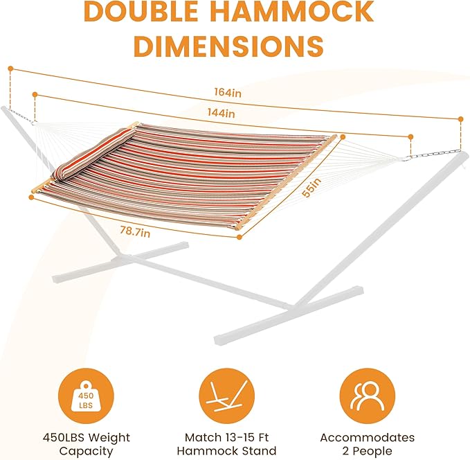 Lazy Daze Hammocks 12 FT Quilted Fabric Double Hammock with Spreader Bars and Detachable Pillow, 450lbs Weight Capacity, Red Brown