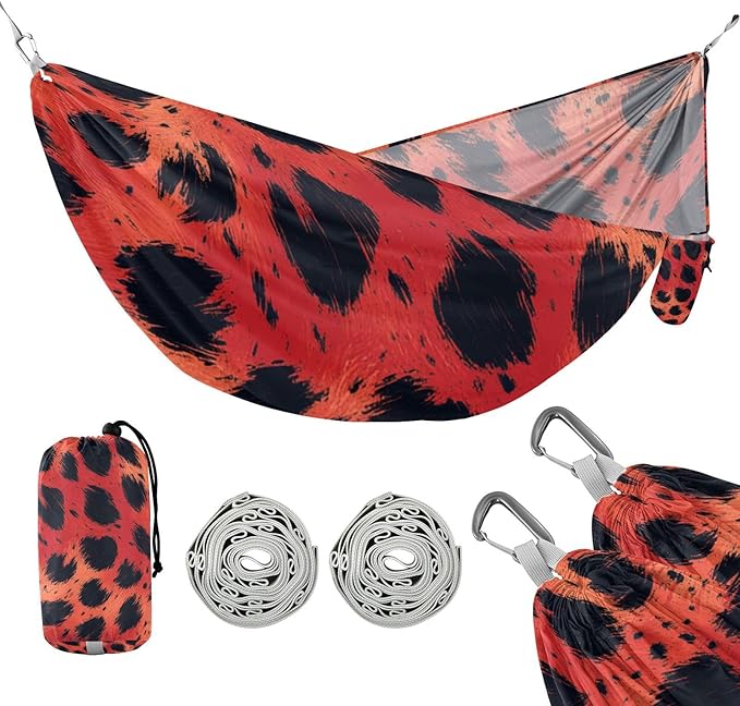 Animal Skin Leopard Red Black 330lb Capacity Camping Hammock Cloth Hammock for Outside Patio Backyard Poolside hamaca con soporte para adultos